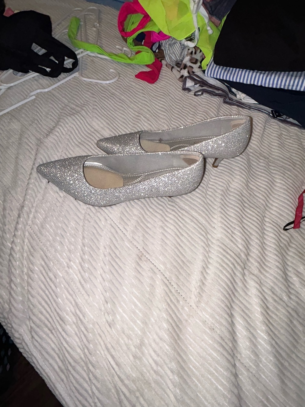 SHEIN Silver Glitter Pointed Kitten Heels